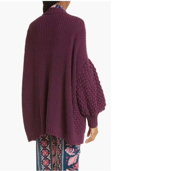NWT $295 FARM Rio Dots Popcorn Knit Cotton Cardigan in Purple, size Large! - Picture 3 of 7